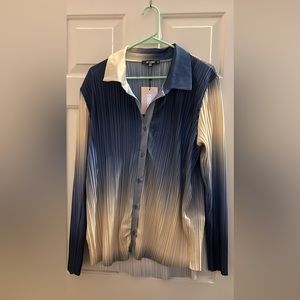 NWT Missguided Blue and White Ombré Pleated Plisse Button Down Shirt US Size 14